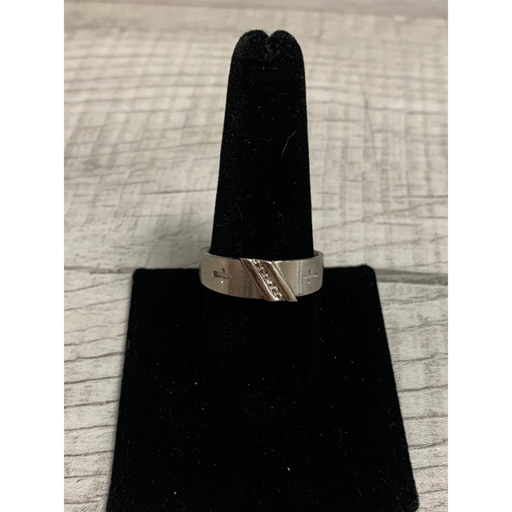 Silver Tone Cross Band Ring‎ with Clear Accents Size 10.5 Religious Jewelry